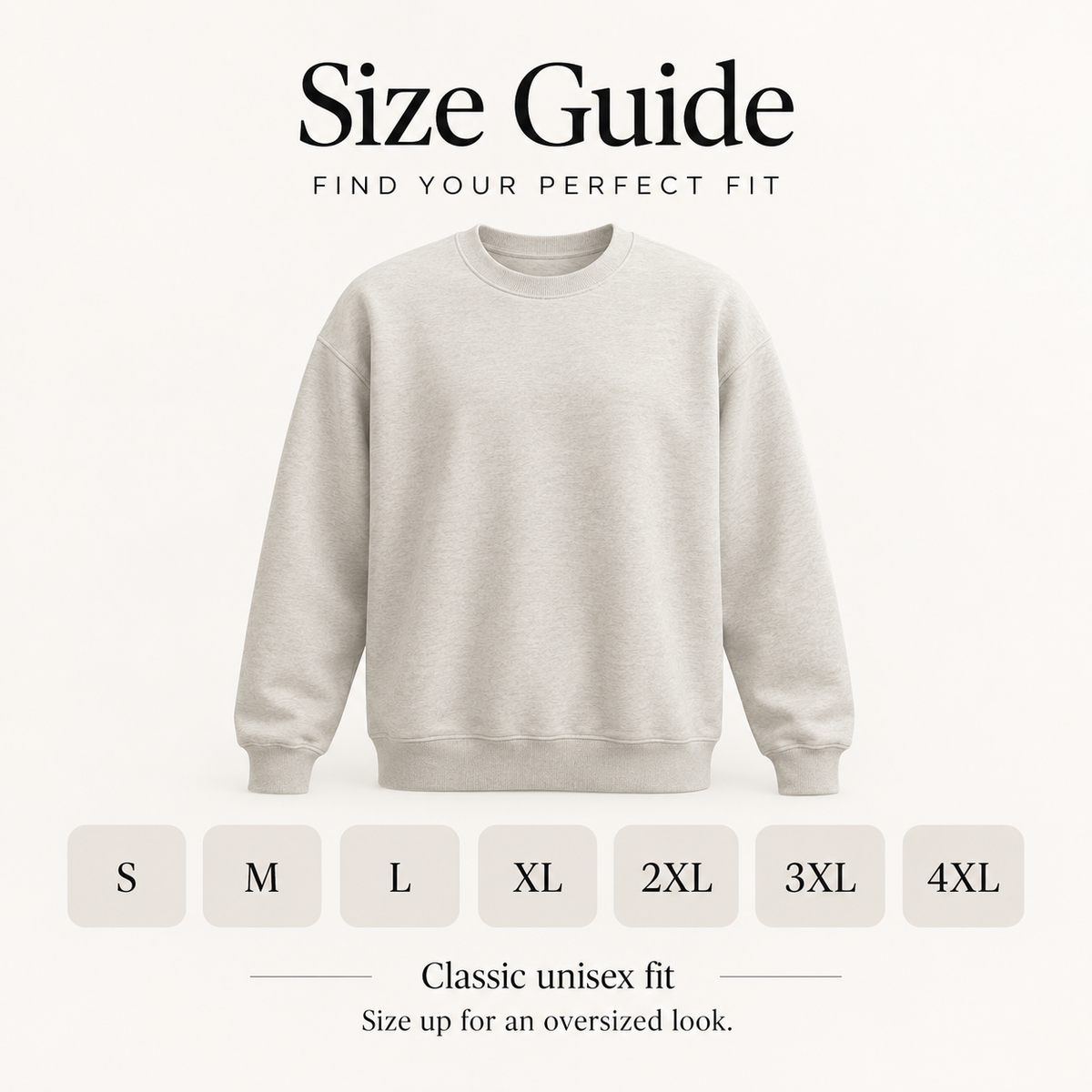 Seven sizes, from S to 4XL.