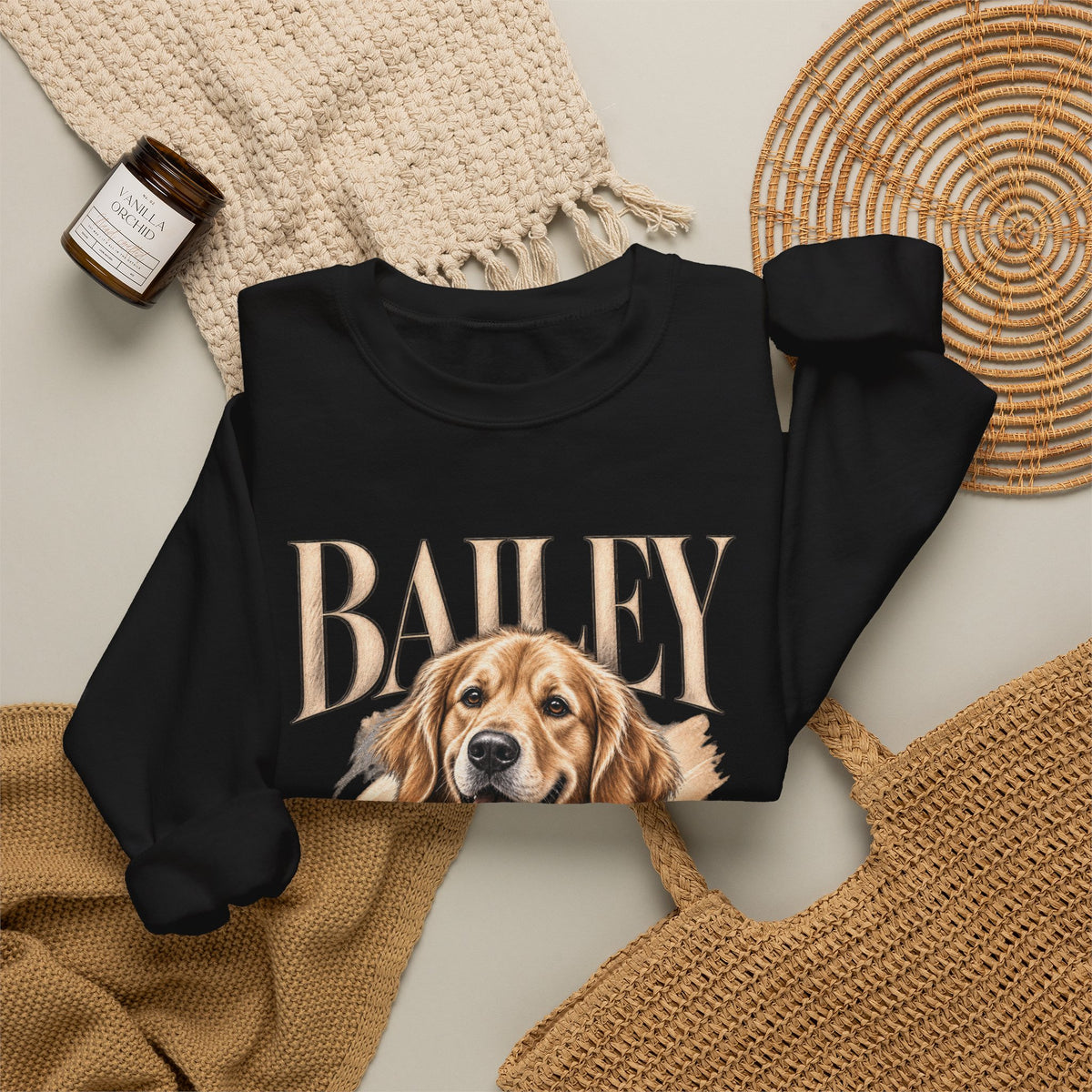 Golden Retriever Bailey Crewneck Sweatshirt — Personalized Dog Portrait Pullover
