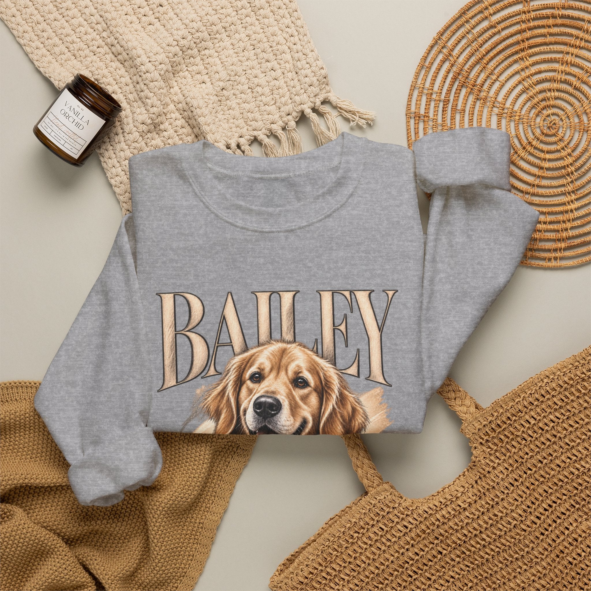 Golden Retriever Bailey Crewneck Sweatshirt — Personalized Dog Portrait Pullover