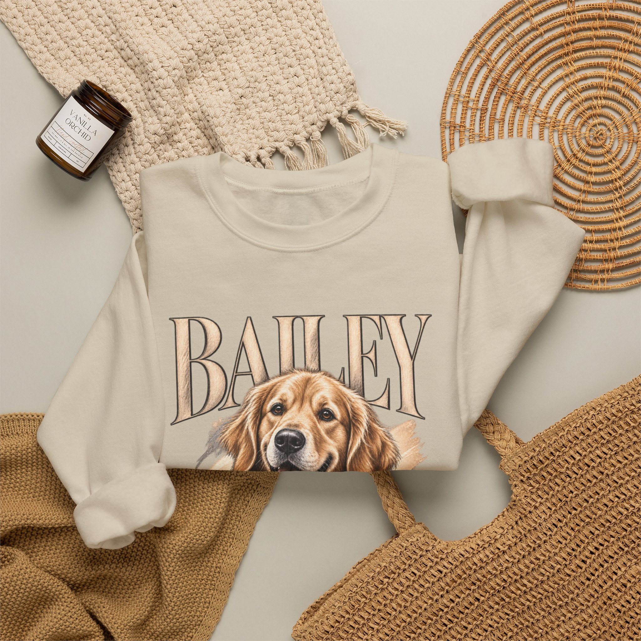 Golden Retriever Bailey Crewneck Sweatshirt — Personalized Dog Portrait Pullover