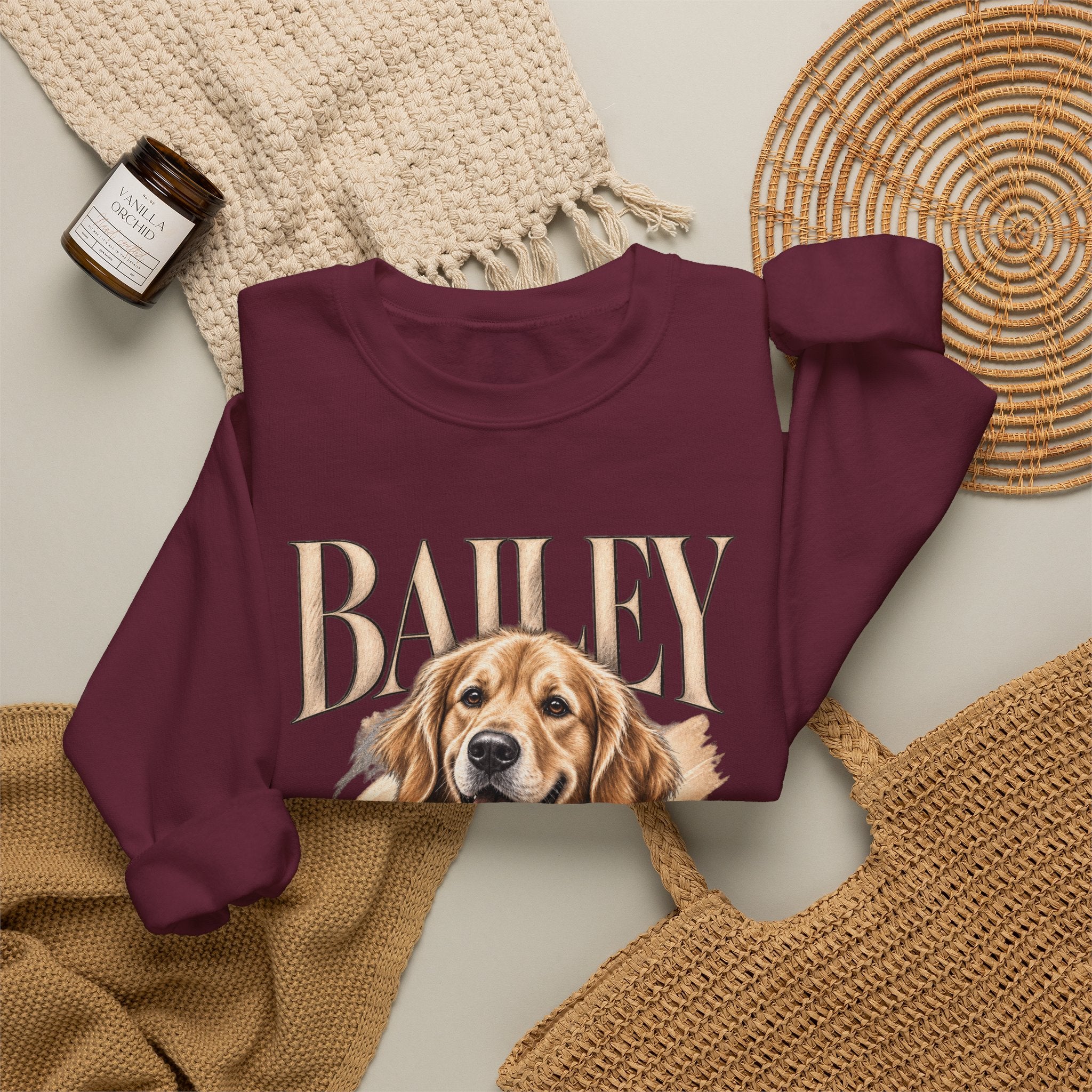 Golden Retriever Bailey Crewneck Sweatshirt — Personalized Dog Portrait Pullover