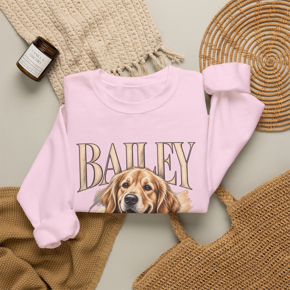 Golden Retriever Bailey Crewneck Sweatshirt — Personalized Dog Portrait Pullover