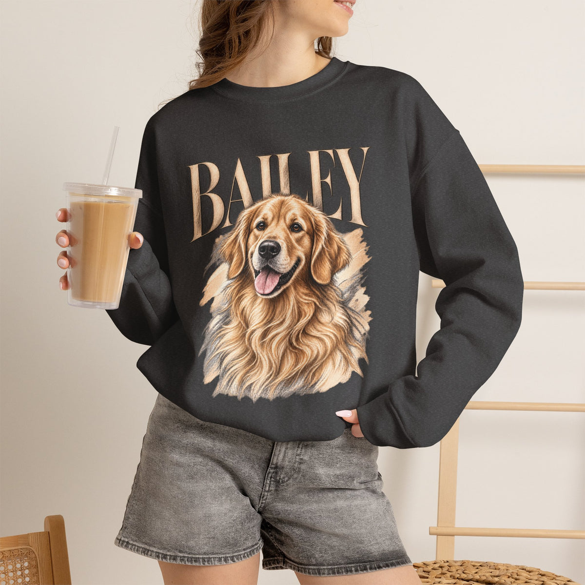 Golden Retriever Bailey Crewneck Sweatshirt — Personalized Dog Portrait Pullover