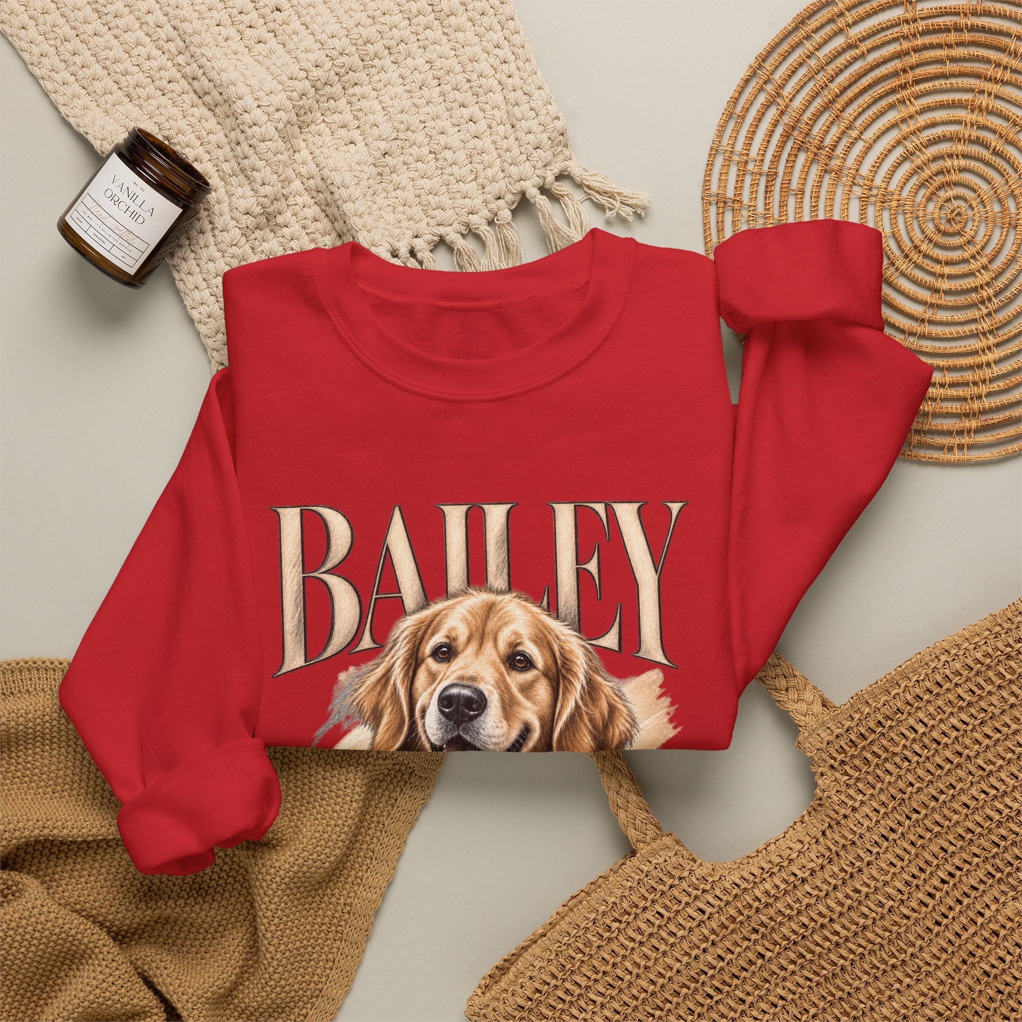 Golden Retriever Bailey Crewneck Sweatshirt — Personalized Dog Portrait Pullover