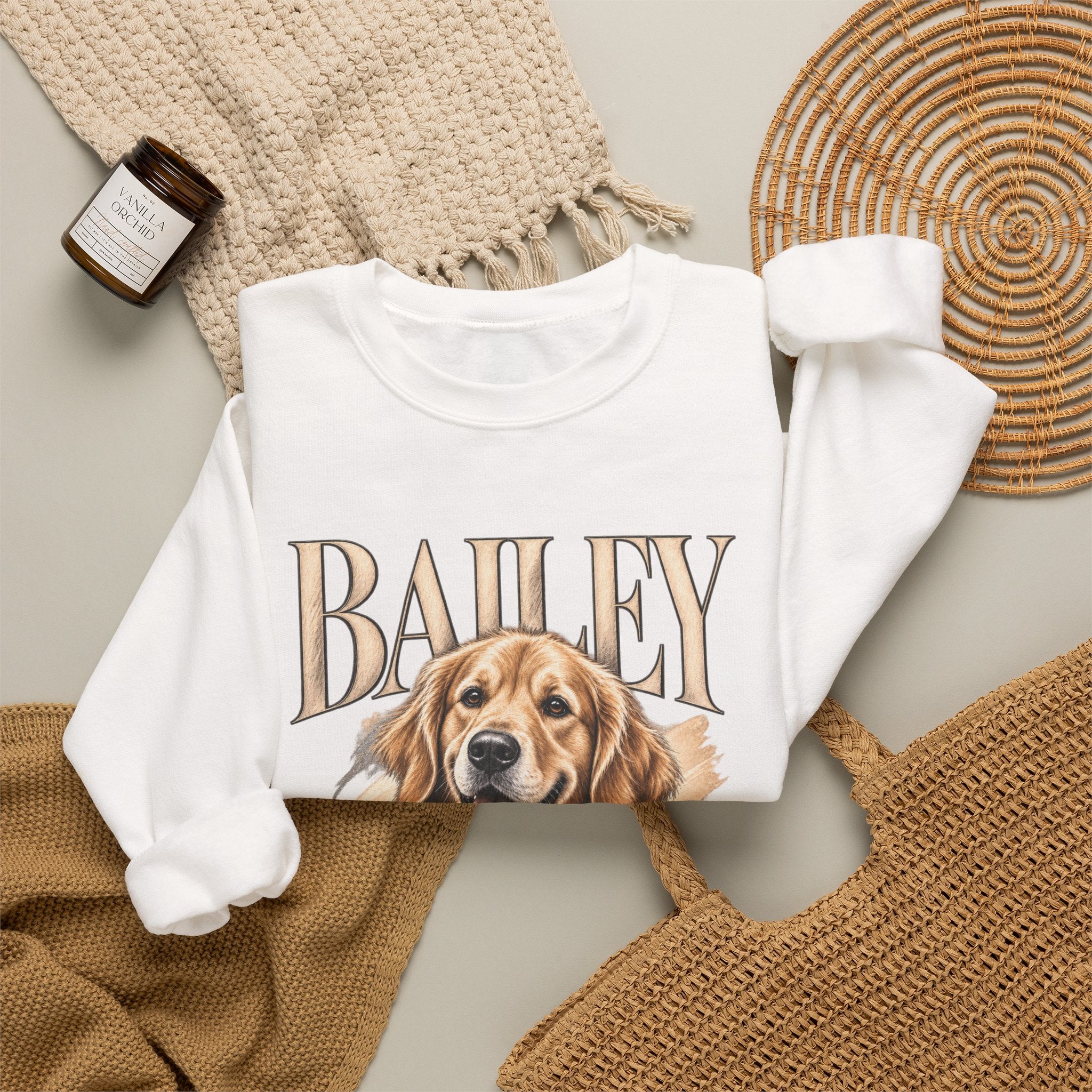 Golden Retriever Bailey Crewneck Sweatshirt — Personalized Dog Portrait Pullover