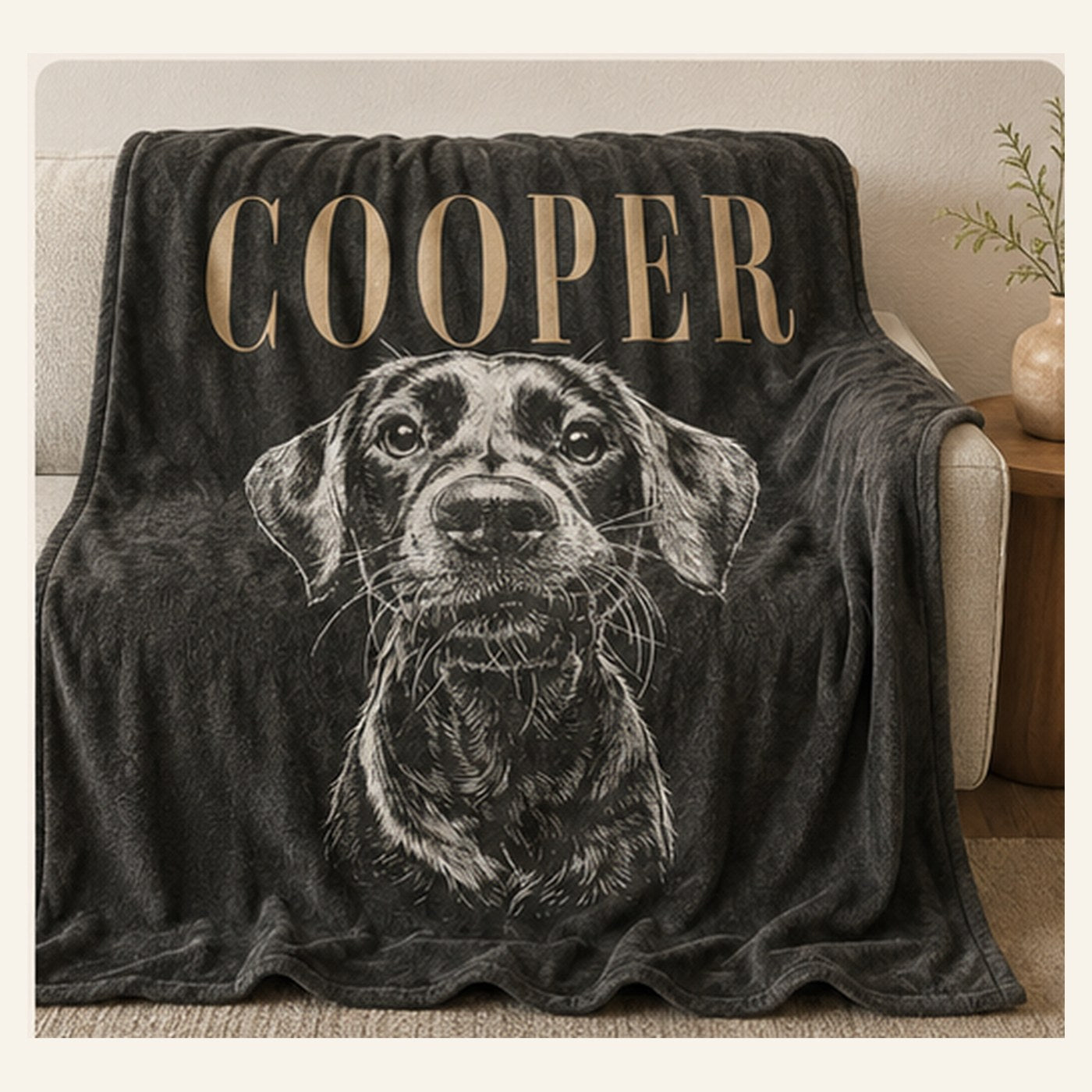 PET OF HONOR custom pet portrait blanket main lifestyle image