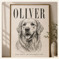 Custom framed pet portrait displayed in a premium home interior
