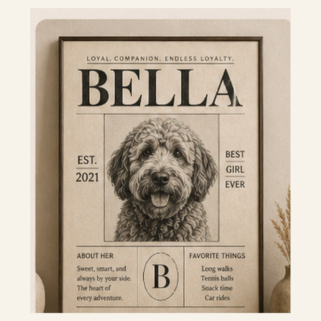 Style 4 Vintage Editorial framed pet portrait