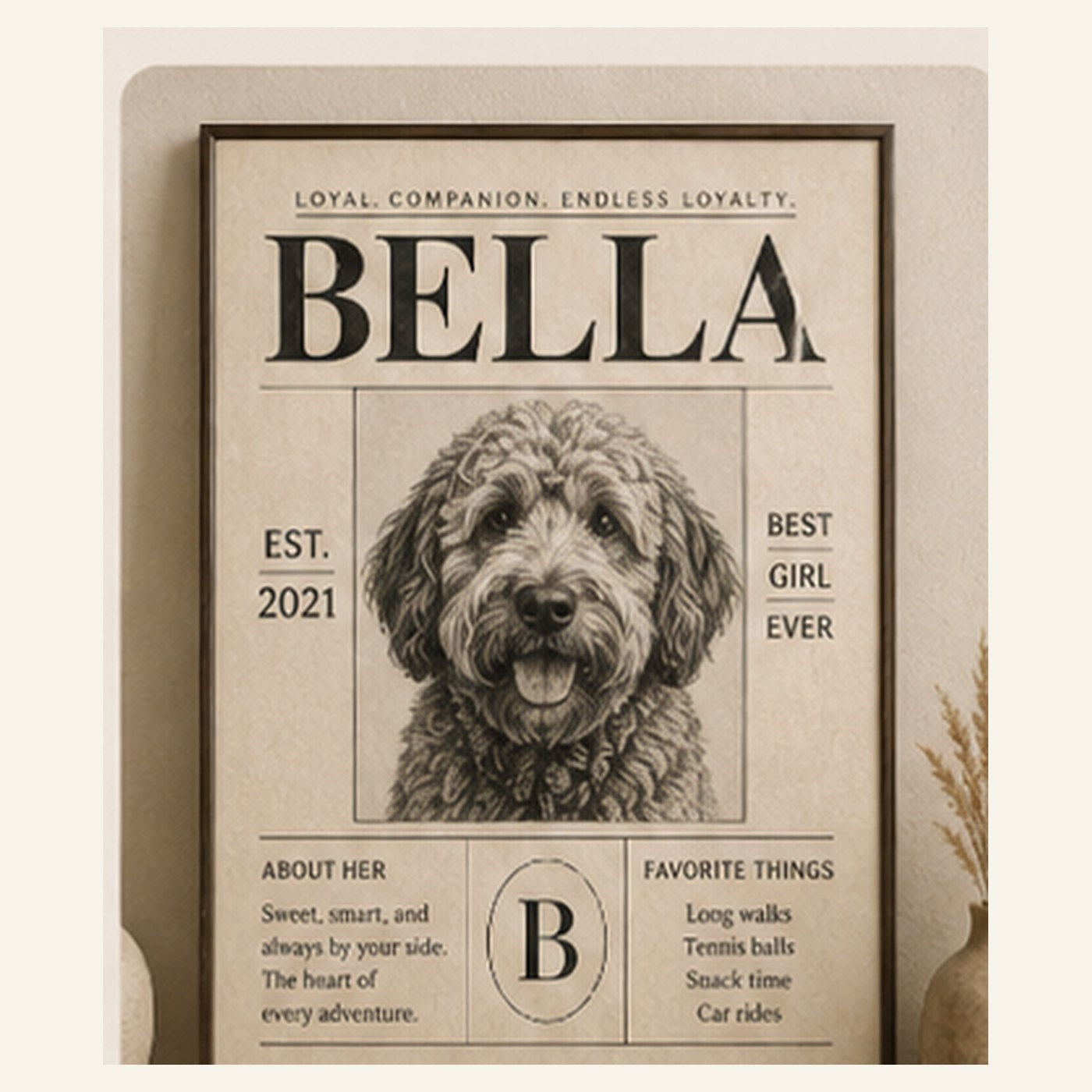 Style 4 Vintage Editorial framed pet portrait