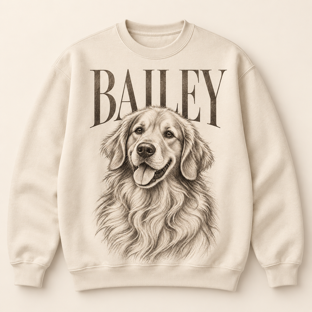 Editorial Sketch and Giant Name custom pet sweatshirt style