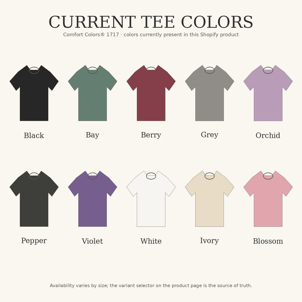 Exact current Comfort Colors 1717 color options on this product