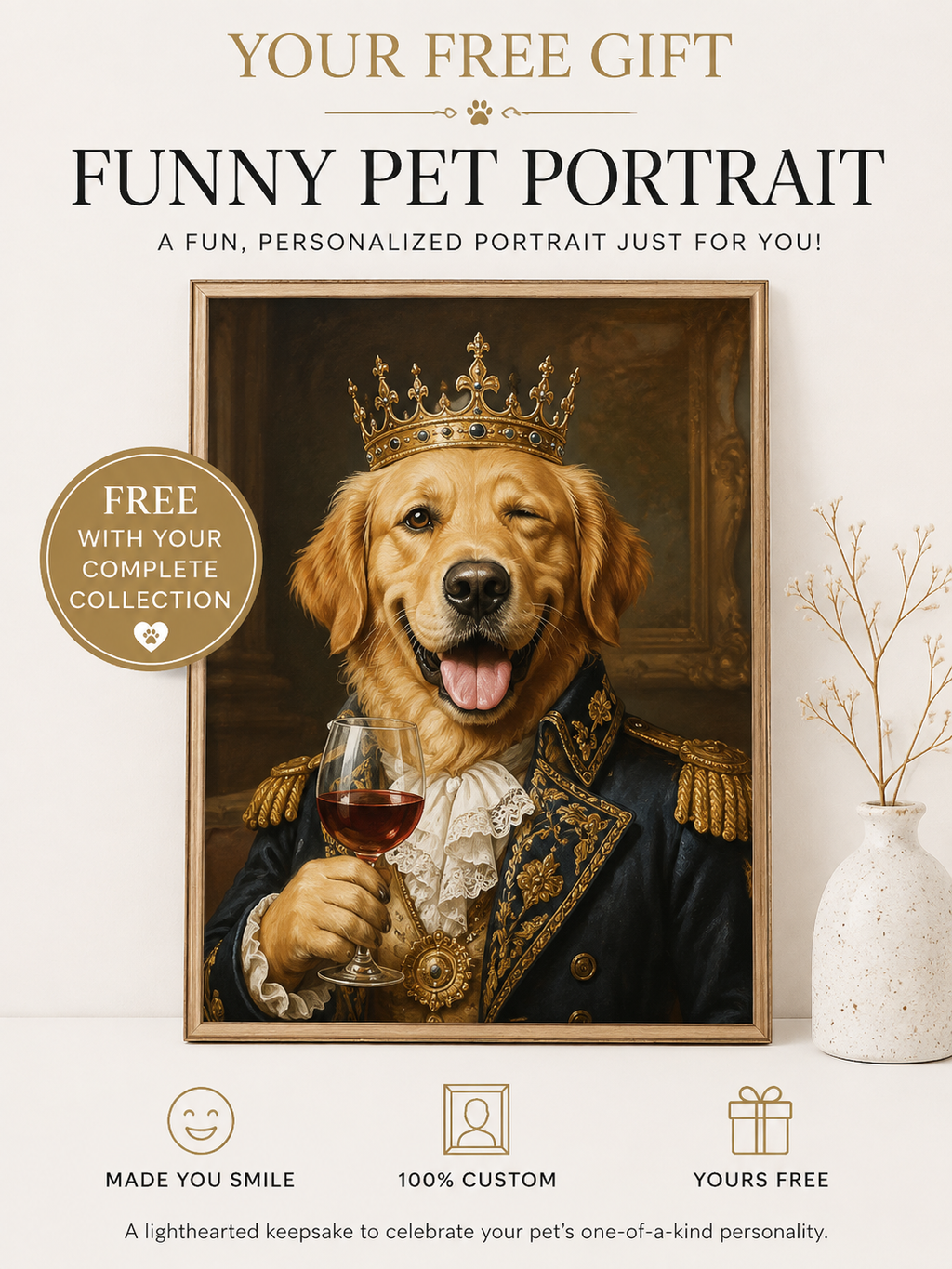 Free funny custom pet portrait bonus included with the PET OF HONOR Complete Collection