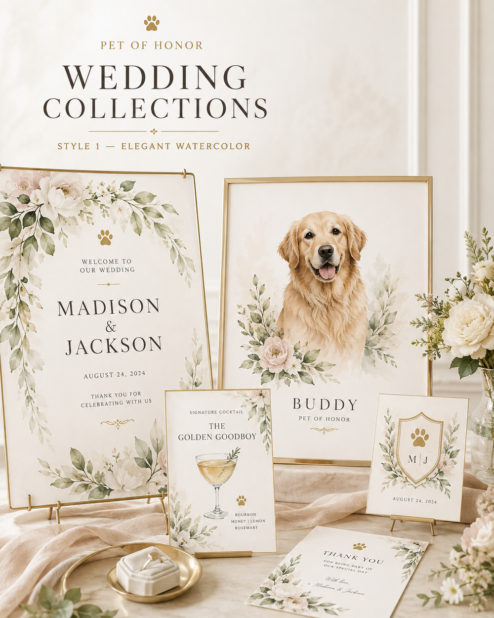 PET OF HONOR Elegant Watercolor wedding collection example