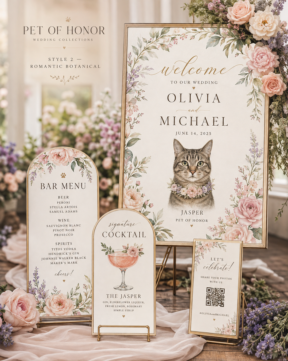PET OF HONOR Romantic Botanical wedding collection example