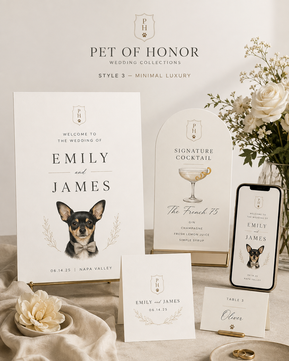 PET OF HONOR Minimal Luxury wedding collection example