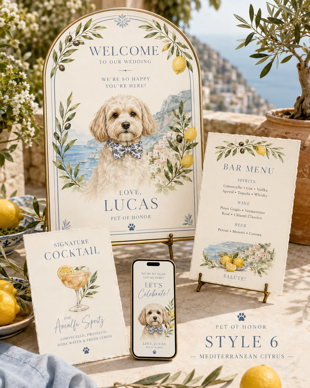 PET OF HONOR Mediterranean Citrus wedding collection example